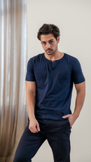 Camiseta Henley Masculina Básica Slim