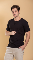 Camiseta Masculina Henley De Algodão Egípcio