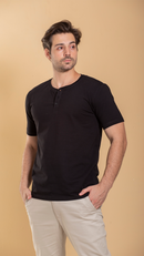 Camiseta Masculina Henley De Algodão Egípcio