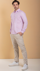 Camisa Social Masculina Slim Fit Rosa Claro