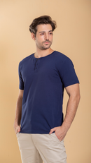 Camiseta Masculina Henley De Algodão Egípcio