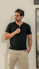 Camiseta Henley Masculina Básica Slim