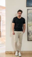 Camiseta Henley Masculina Básica Slim