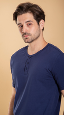 Camiseta Masculina Henley De Algodão Egípcio