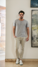 Camiseta Henley Masculina Básica Slim