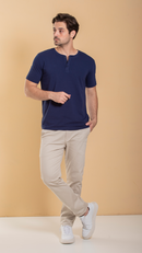 Camiseta Masculina Henley De Algodão Egípcio