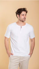 Camiseta Masculina Henley De Algodão Egípcio