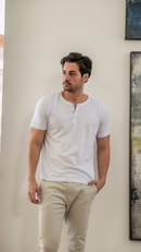 Camiseta Henley Masculina Básica Slim