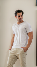 Camiseta Henley Masculina Básica Slim
