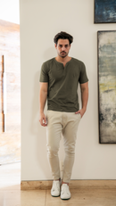 Camiseta Henley Masculina Básica Slim