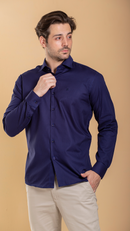 Camisa Social Masculina Slim Fit Azul Marinho