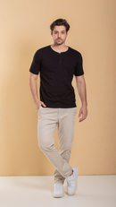 Camiseta Masculina Henley De Algodão Egípcio