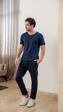 Camiseta Henley Masculina Básica Slim